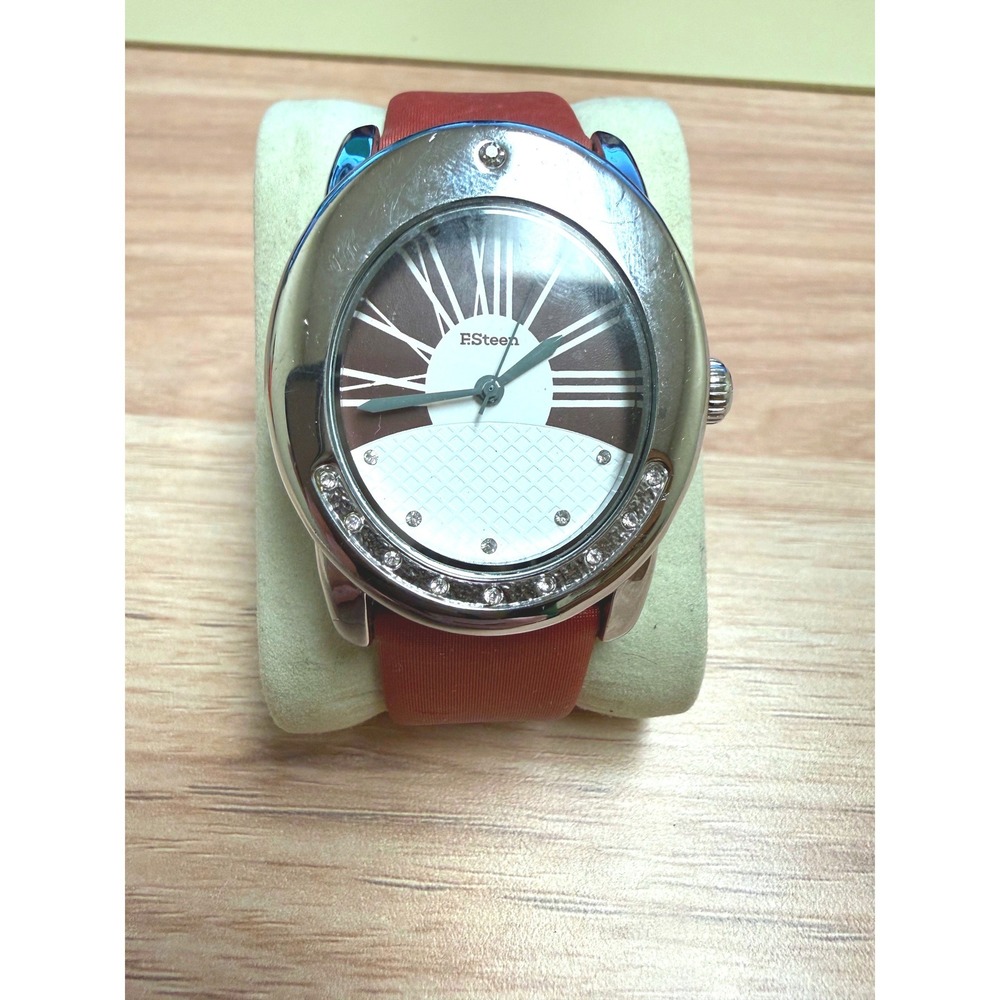 F.Steen FS Quartz Wristwatch Brown Rubber Strap Roman Numerals Water‎ Resistant